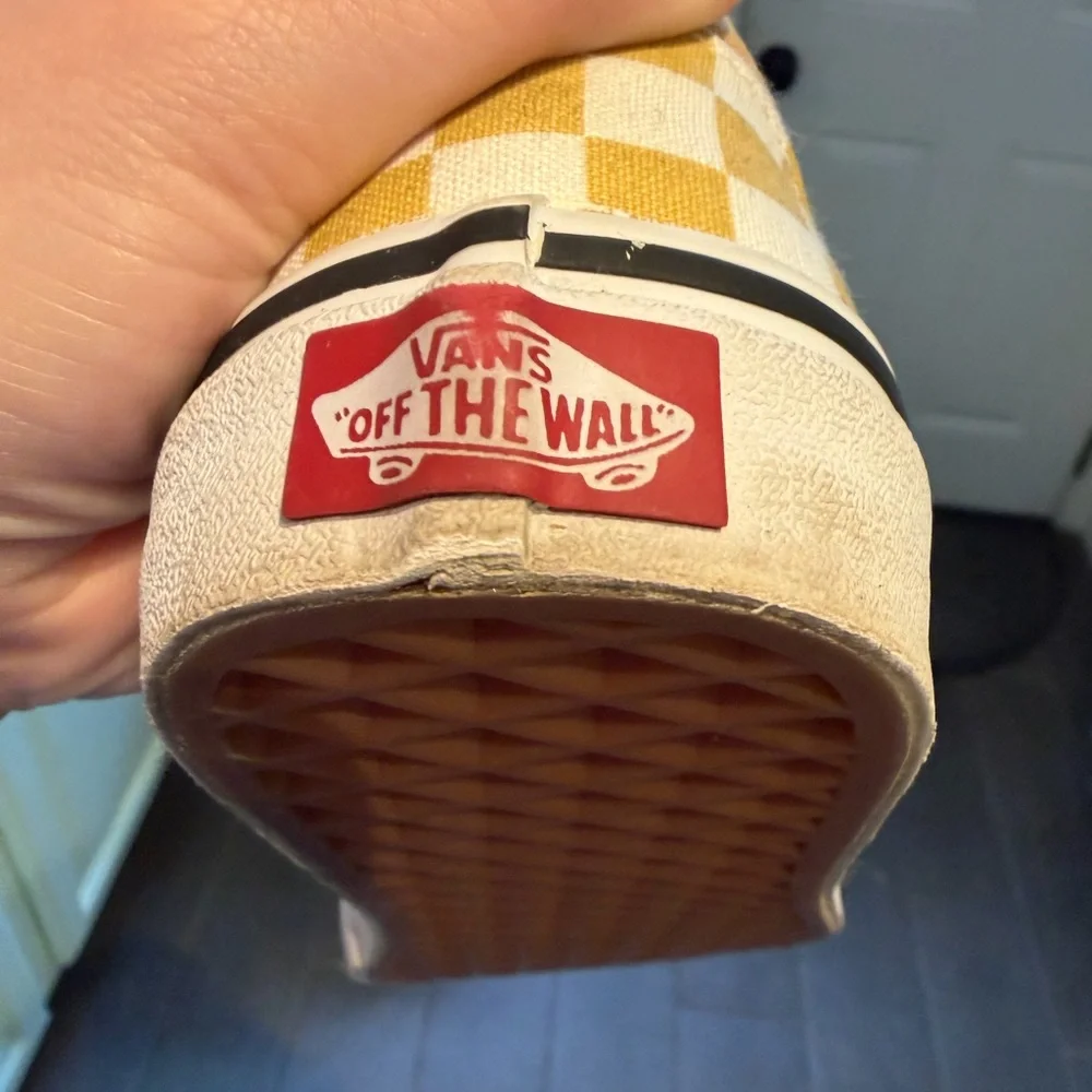 Vans Yellow and White Checkered Slip-On Sneakers - Picture 6 of 9